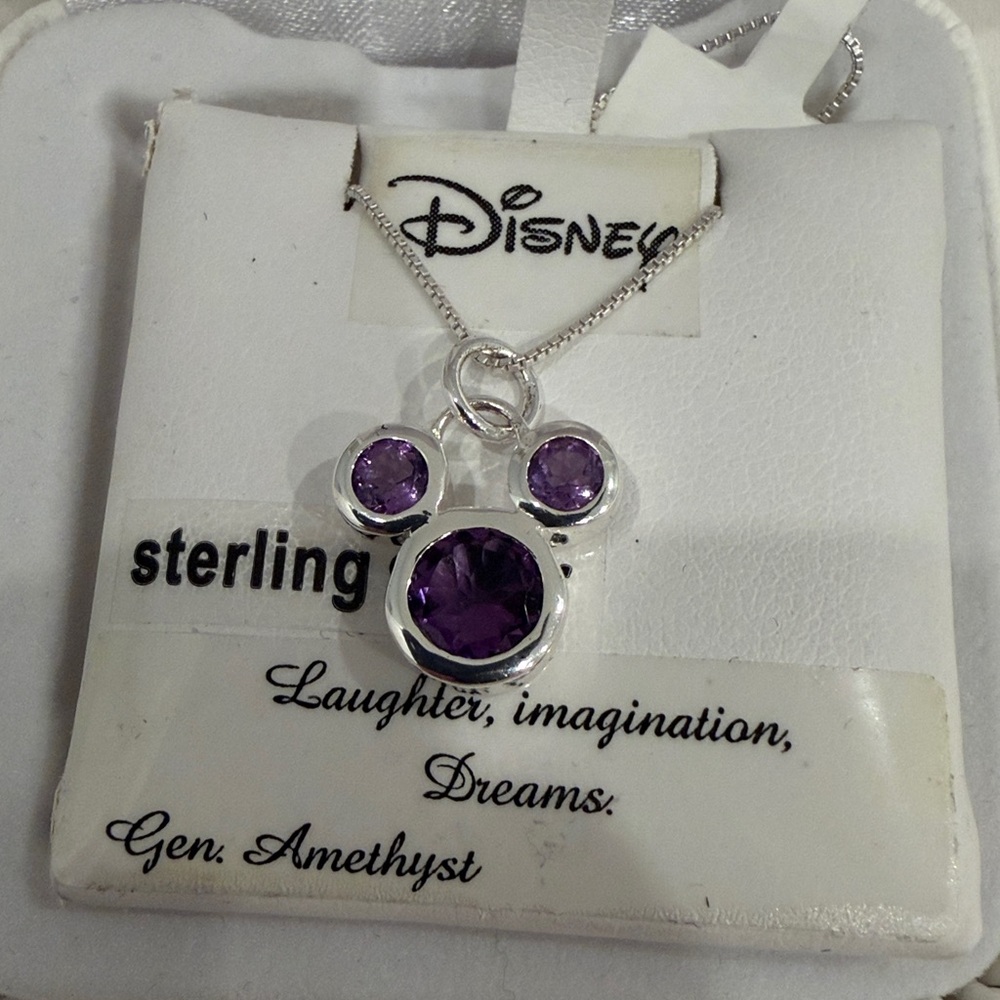 Beautiful Original Disney sterling Silver Genuine amethyst MickeyMouse Necklace - Picture 2 of 7
